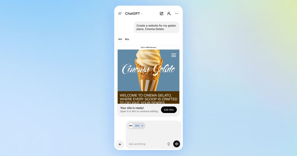Wix створила застосунок, який дозволяє створювати сайти у ChatGPT